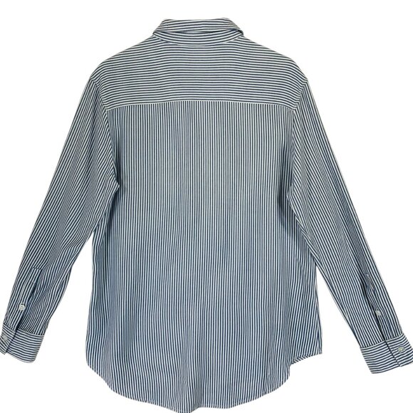 Tahari Women’s Button down blouse top Size med blue and white - Picture 9 of 14
